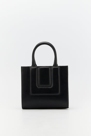 Mini cabas structuré en cuir noir