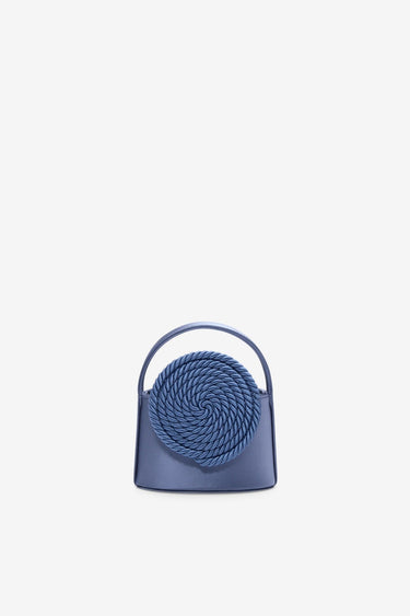 Storm blue mini satin bag with passementerie details