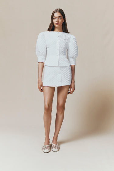 White geometric embossed blouse
